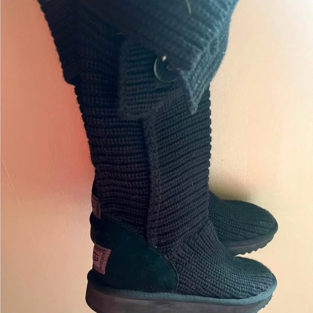 UGG Women’s  Black Knit Boots with Button Accents Size 8